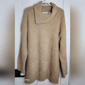 EUC-  Barefoot Dreams CozyChic Cowl Neck Tunic Sweater- XL- Biscott. Wore 1 Time